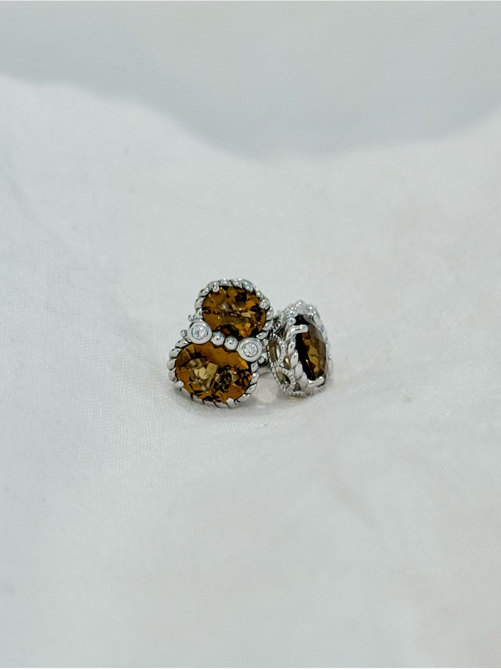 Judith Ripka 925 Sterling Silver Honey Quartz Diamonique Stud Earrings